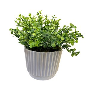 Mini Vaso Branco Com Folhas Verdes 9x10cm