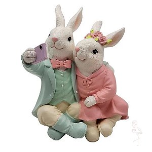 Coelho Da Páscoa Casal Selfie RS2639 22x11cm 1Und