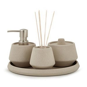 Kit Para Banheiro Saboneteira, Copo, Porta Algodão e Bandeja 18357 Mart
