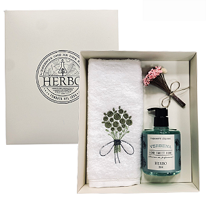Kit Presente Sabonete e Toalha Verbena Home Sweet Home Herbo 350ml