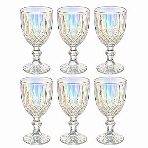 Taça De Água De Vidro Greek Rainbow Metalizado C/6 320ml