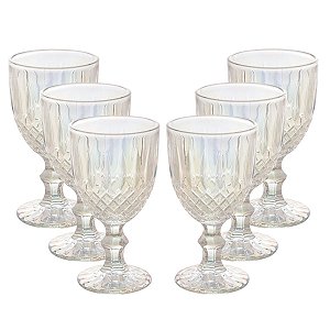 Taça De Água De Vidro Greek Rainbow Metalizado C/6 320ml