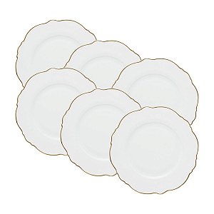 Prato Raso De Jantar Maldivas Branco Fio De Ouro 28cm CJ6