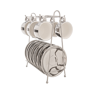 Xícara De Café 90ml Prata C/Pires E Suporte Porcelana CJ6 18059