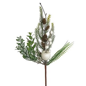 Galho Natalino Pinhas e Frutas Brancas 45cm C/1Unid EN2959