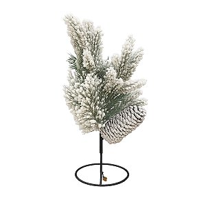 Castiçal com Galhos e Pinhas Verde e Branco 20cm 1Unid EN4326