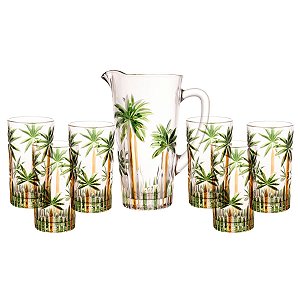 Jarra de Vidro Palm Tree Handpaint C/ 6 Copos 29394