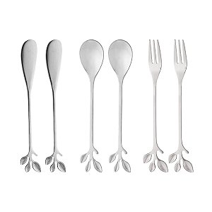 Talheres P/ Aperitivos Leaves Prata Em  Aço Inox 6Pçs 28838 Wolff