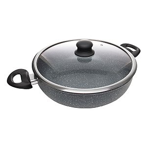 Panela Wok De Indução C/Tampa Vidro Granilite Cinza 28cm 21275