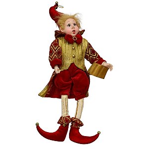 Boneco Natalino Pierrot P/ Pendurar Vermelho 22cm