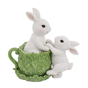 Coelho De Pascoa Flower  Xicara De Alface Resina 16cm 1Unid 1094513