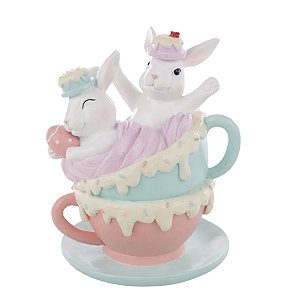 Coelho De Pascoa Tea Party Familia na Xicara 23cm 1094439 1Unid