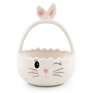 Cesta De Pascoa Coelho C/ Alça Cerâmica Sweet 19x15cm 1050471