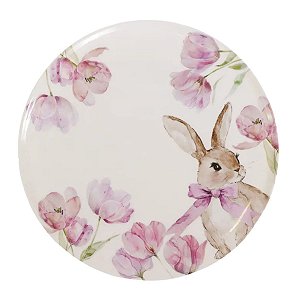 Prato De Pascoa Raso Coelho C/ Flores Em Melanina 25cm 1Und 1070828