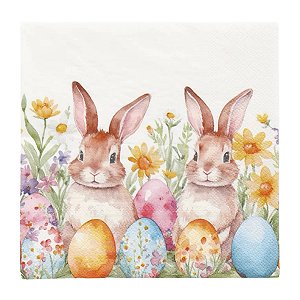 Guardanapo De Pascoa De Papel Coelhinhos 33cm C/20 Fls 1096598 1Unid