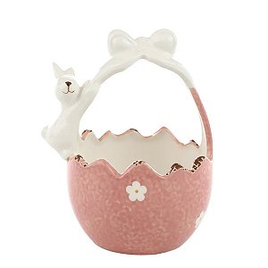 Cesta De Pascoa Rainbow Em Cerâmica Rosa 15x10cm 1094530