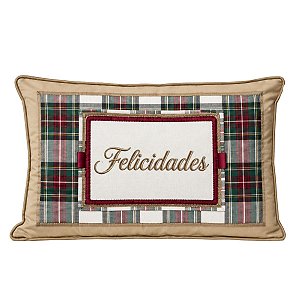 Almofada Natalina Baguete Exuberancia Xadrez Felicidades 35x55cm 445596