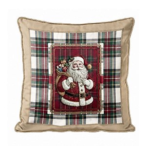 Capa De Almofada Natalina Exuberancia Xadrez Papai Noel 50cm 345595