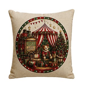 Capa De Almofada Natalina Circo Noel Verso Tenda 43cm 345650