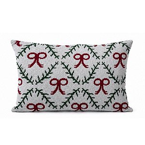 Almofada BagueteTricô Tresse Holiday Bows e Ramos 35x55cm 432276