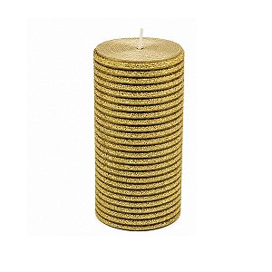 Vela Cilíndrica Dourada C/ Glitter 15cm C/1PC VE021