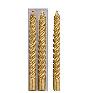 Vela Banquete Espiral Dourado C/ Glitter 25cm C/2PC DG4573