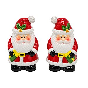 Kit Saleiro e Pimenteiro Papai Noel 8cm Cerâmico MP1697
