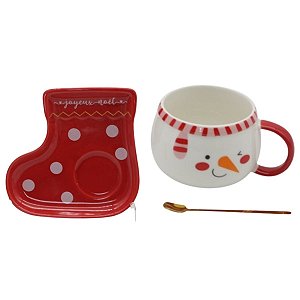 Caneca Natalina Boneco De Neve C/Pires 7cm 1UN MP1509