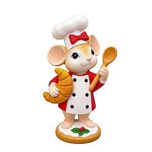 Boneco Natalino Ratinha Chef C/Croissant Resina 8,9x15,6cm 1UN 3111474