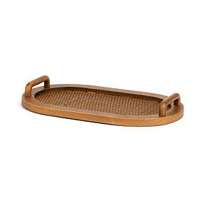 Bandeja Decorativa Em Madeira e Rattan 5x40x23,5cm 22664-P