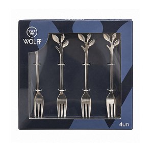 Jogo Garfo Para Aperitivo 4Pç Leaves Prateado Aço Inox 28834 Wolff