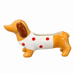 Vaso de Cerâmica Cachorro Salsicha Natalino 20,5x6,5cm 34323 Tuut