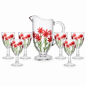 Kit Jarra Red Flower 1,3L C/6 Copos de Vidro 320ml 22040 Wolff