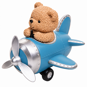 Escultura Ursinho Teddy Piloto De Aviao 16x17cm Resina 62228