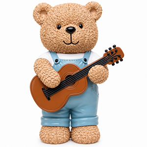 Escultura Ursinho Teddy C/ Violao 12x11x20cm Resina 62226