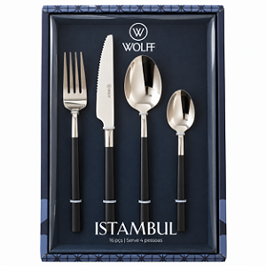 Faqueiro 16 Peças Istambul Aco Inox Preto 77013 4Pessoas