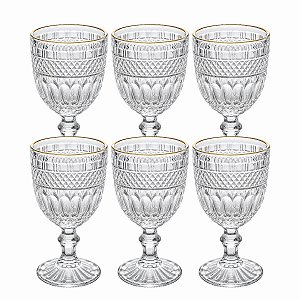 Taça De Água Brand C/6 C/Fio Dourado 320ml 28354 Wolff
