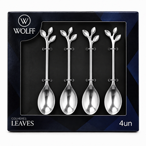 Jogo Colher Para Cha 4Pç Leaves Prata Em Aço Inox 28294 Wolff