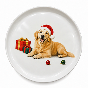 Prato Natalino De Sobremesa Dog Golden Retriever Pet Mania 21,5cm 1Unid