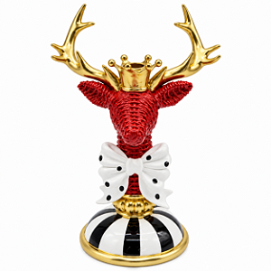 Escultura Rena Natalina C/ Laço Circo De Noel 32cm Resina 1UN RS5416