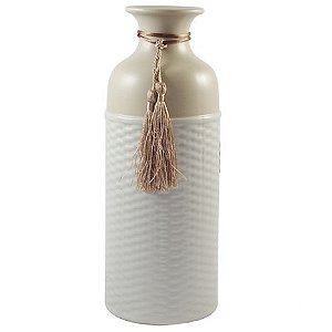 Vaso Cerâmica Com Franja (Bege)
