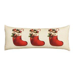 Almofada Natalina Botas De Noel Baguete 50x20cm Decortextil