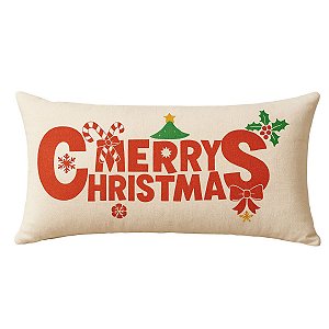 Almofada Natalina Baguete Merry Christmas 50x20cm  Decortextil