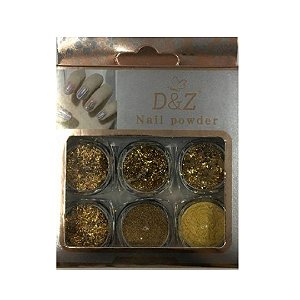 Kit com Glitter Flocado e Fino Dourado - D&Z