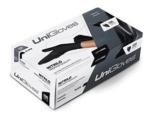 Caixa com 100 Unidades de Luva Nitrilo SEM Pó PRETA - Uni Gloves