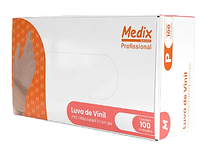 Caixa com 100 Unidades de Luva de Vinil COM PÓ TRANSPARENTE P - Medix