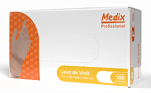 Caixa com 100 Unidades de Luva de Vinil SEM PÓ TRANSPARENTE G - Medix