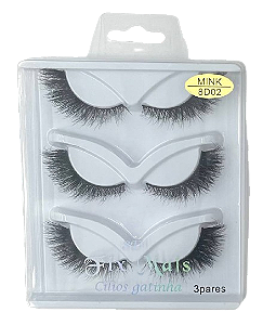 3 Pares de Cílios Postiços Gatinha Mink 8D02 F-023 - Fix Mais