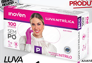 Caixa com 100 Unidades de Luva SEM PÓ ROSA - INOVEN