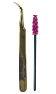 Pinça Curva Dourada No. 03 + Escovinha - HMQ Beauty